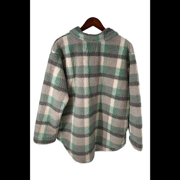 Koolaburra by UGG Brushed Back Sherpa Cozy Shacket Tinted Sage Plaid - Regular - Picture 2 of 2